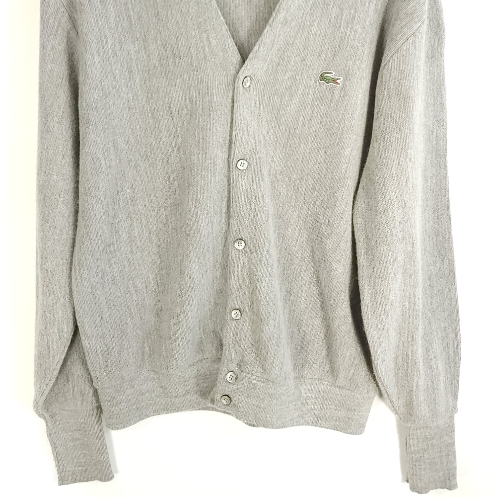 Vtg Izod Lacoste Cardigan Sweater Men's Large Gray Grandpa Grunge Geek USA - Picture 2 of 10
